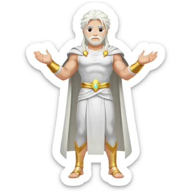 Zeus, whole body, white clothes, long white  hair, lightnings sticker