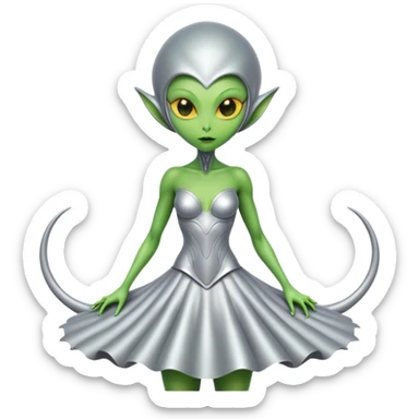 Green Alien woman with Cycloid scales, in silver dress, full figure, yellow eyes sticker