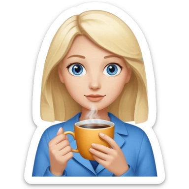Blonde with blue eyes  with hot coffee sticker