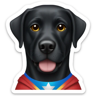 black lab wearing a superwoman mask sticker