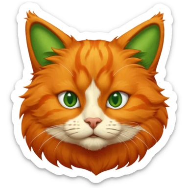 try orange cat missing his right eye and has a green left eye, with an orange patch of fur near his nose sticker