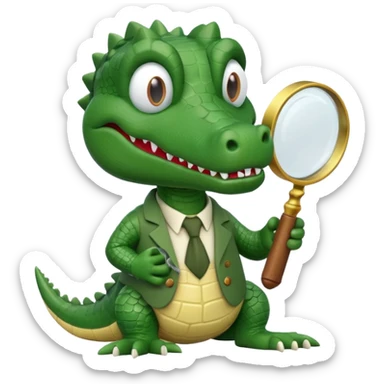 Add a solid white circle background behind the claymation style alligator professor with a magnifying glass, keeping the original style and lighting. sticker