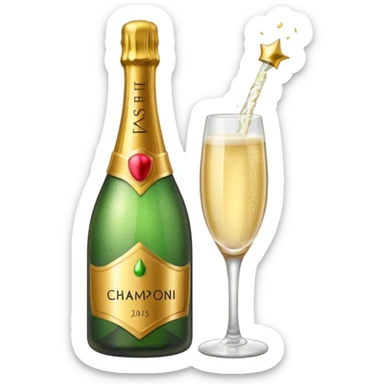 girl with Champagne bottle with party cap, only bottle. sticker