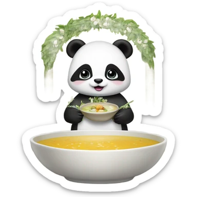 Baby panda bride marrying bowl of soup at altar sticker