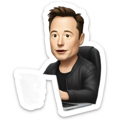Elon Musk programming with a laptop sticker