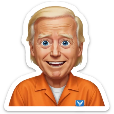 Trump blue eyes orange  jumpsuit in prison with bars with Joe Biden outside laughing at him sticker