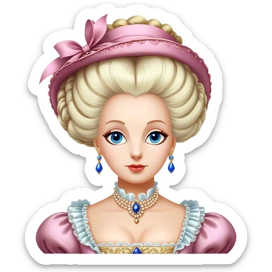 Cinematic Realistic Marie Antoinette Portrait Emoji, depicted as an opulent royal figure with elegant attire and a graceful poised expression, rendered with rich textures and soft lavish lighting that captures her historical allure. sticker