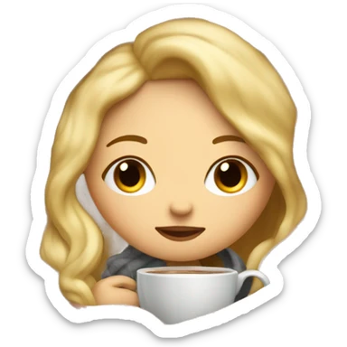 blonde hair girl inside a blanket sipping coffee eyes closed sticker