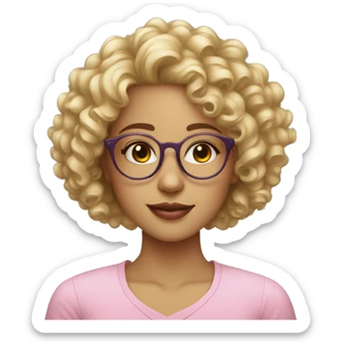 beautiful blonde curly haired girl with heart shaped glasses without a rim sticker