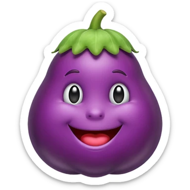 drooling eggplant shaped emoji in early Apple emoji style with minimal shading sticker