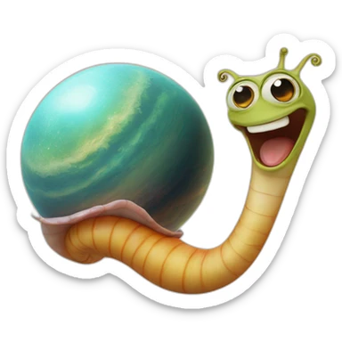 planet Venus with a cartoon grimacing snail face sticker