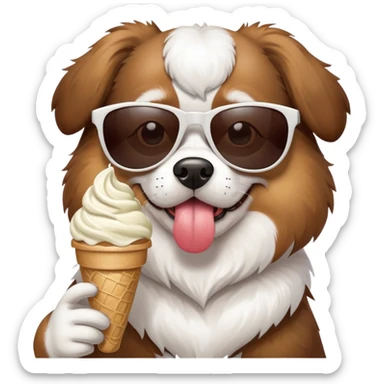dog eating ice cream with sunglasses  sticker