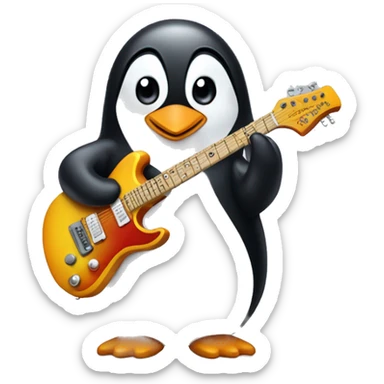 penguin with electric guitar sticker