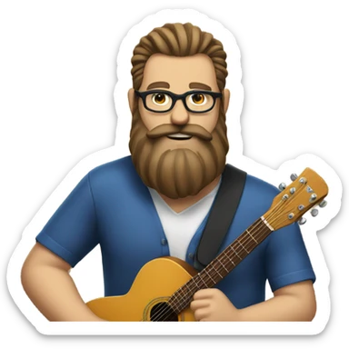 Big guy beard and glasses top knot playing guitar sticker