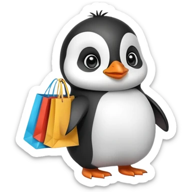 adorable baby penguin with shopping bags sticker