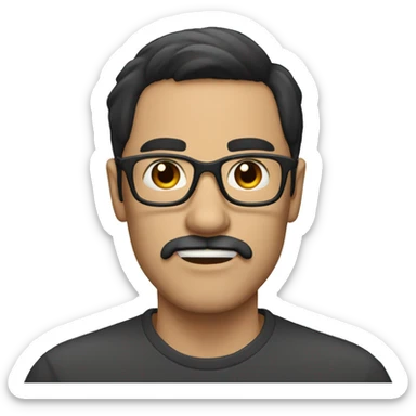 dark hair dark eye man with short mustache wearing glasses sticker