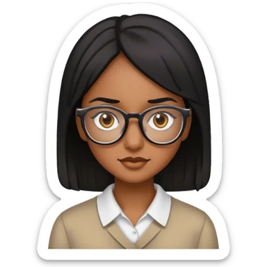 A brown skin girl with black hair and brown eyes, wearing glasses  sticker