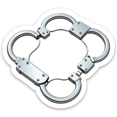 A pair of elegant handcuffs emoji made of silver chrome, smooth rounded design, glossy metallic reflections, luxury fetish aesthetic, minimal iOS emoji style, centered, clean white background sticker