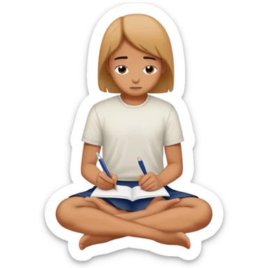 Person on knees writing "Dear God" letter with pleading expression sticker