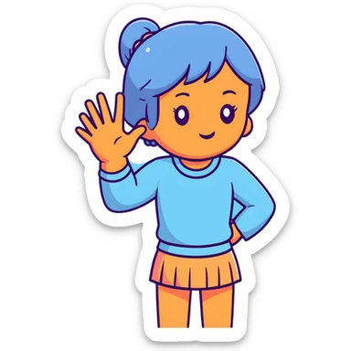 girl wearing pastel blue clothes shrugging with hands spread out in an "I don't know" gesture sticker