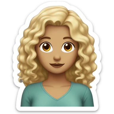 girl with wavy hair with blonde and brown strikes, brown eyes,  sticker
