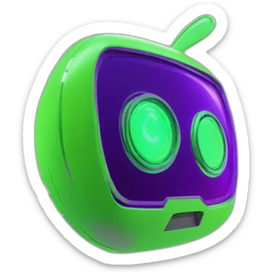 A cyber FUTURISTIC HIGHTECH 3D Lemon green and purple neon Videomaker sticker