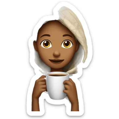 A girl with a blanket on drinking a coffe sticker