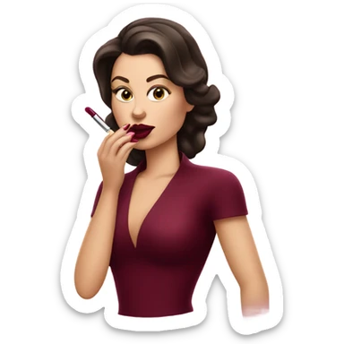 White brunette femme fatale dressed in burgundy putting lipgloss on her lips sticker
