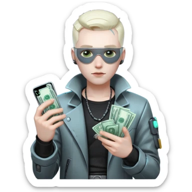 cyber punk man holding money and phone sticker