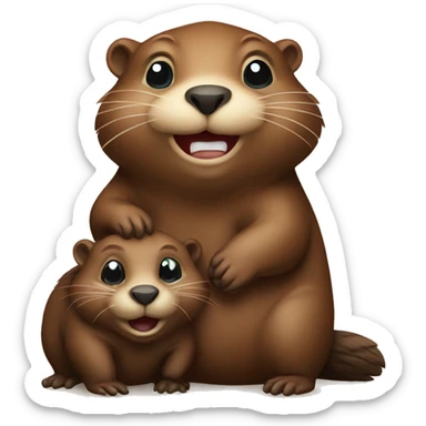 Baby beaver and mother beaver  sticker