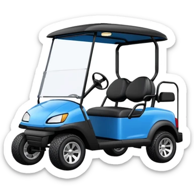 Electric blue golf cart with black seat and top emoji sticker