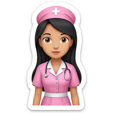 nurse with dress pink with black long hair sticker