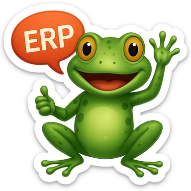 Change the sign to a speech bubble that says 'ERP', keep the frog and style the same. Remove the background. The original style is a green bufo frog meme style. sticker
