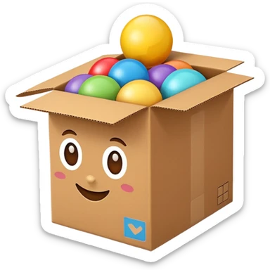 cardboard box with toys sticker
