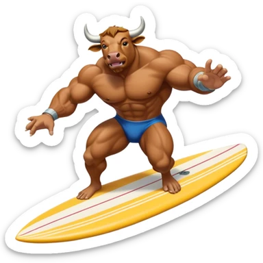 The buff bull is surfing. sticker