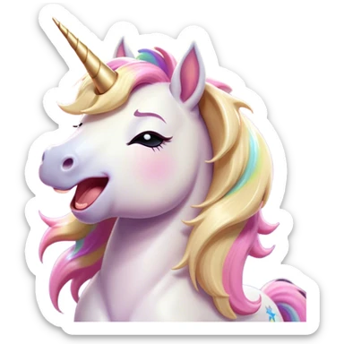 Cinematic Cute Yawning Unicorn Pony Portrait Emoji, Head tilted slightly with a dramatic, wide-open yawn, showcasing a petite, softly glowing form with a gently drooping mane, a subtle, shimmering horn and sleepy, half-closed eyes, Simplified yet irresistibly adorable features, highly detailed, glowing with a soft, cozy pastel glow, high shine, relaxed yet expressive, stylized with a dash of whimsical enchantment, soft glowing outline, capturing the essence of a drowsy yet affectionate unicorn pony that appears ready to stretch and yawn its way off the screen! sticker