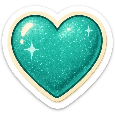 Change the glittery mint color heart with a subtle gradient to a glittery teal color heart with a subtle gradient, keeping the background transparent. sticker