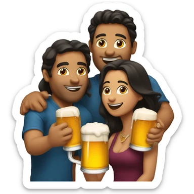 A group of 4 latin friends, two men and two women, having fun with beer in their hand sticker