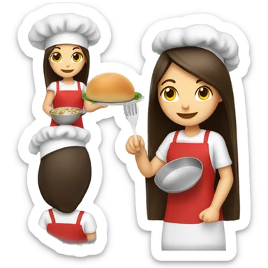 Brunette long straight hair girl making dinner in a cook hat sticker