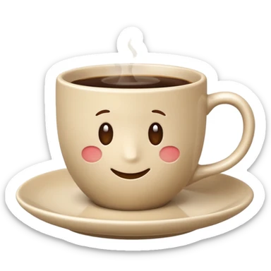 classic coffee cup on saucer, light beige color, Apple emoji style, no text sticker