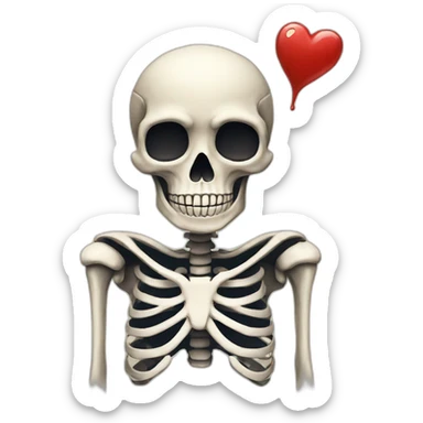 skeleton with heart sticker