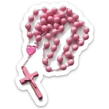 Pink rosary with heart shaped beads  sticker