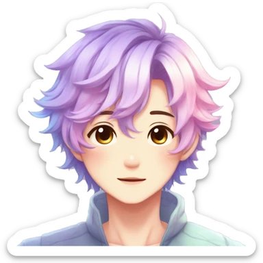 Gorgeous anime style shojo dude with blushing face aesthetic and pretty colorful shiny gradient pastel hair trending style sticker