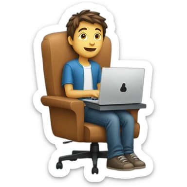  A boy with a computer sitting on the chair  sticker