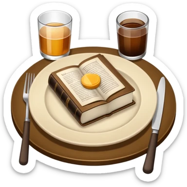 Make a plate of food, with cutlery beside it, and on top of the plate make a Bible. I don't want any glasses, and I want the Bible to be open. sticker