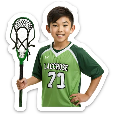 Asian boy holding a laccrose stick sticker