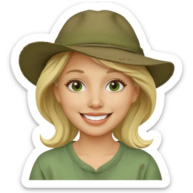messy green full face clay mask and tourist hat blond woman  smiling and clay mask on full face sticker