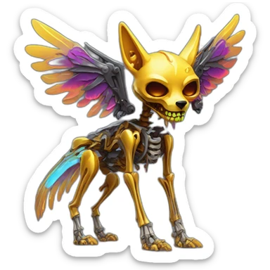Melting Neon and gold Zombie skeleton fox with wings and prosthetic leg  sticker