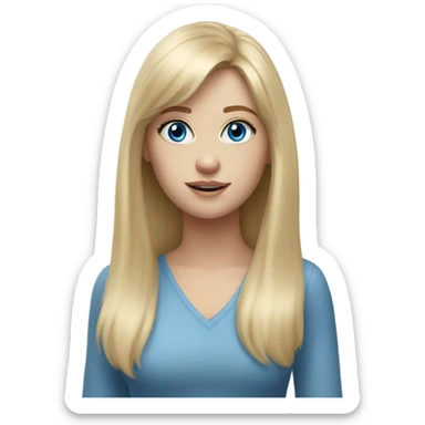 Realistic, white girl with long light blonde hair and bangs and blue eyes  sticker