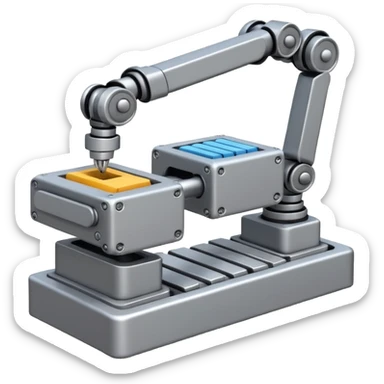 robot arms which is picking block on conveyorbelt sticker